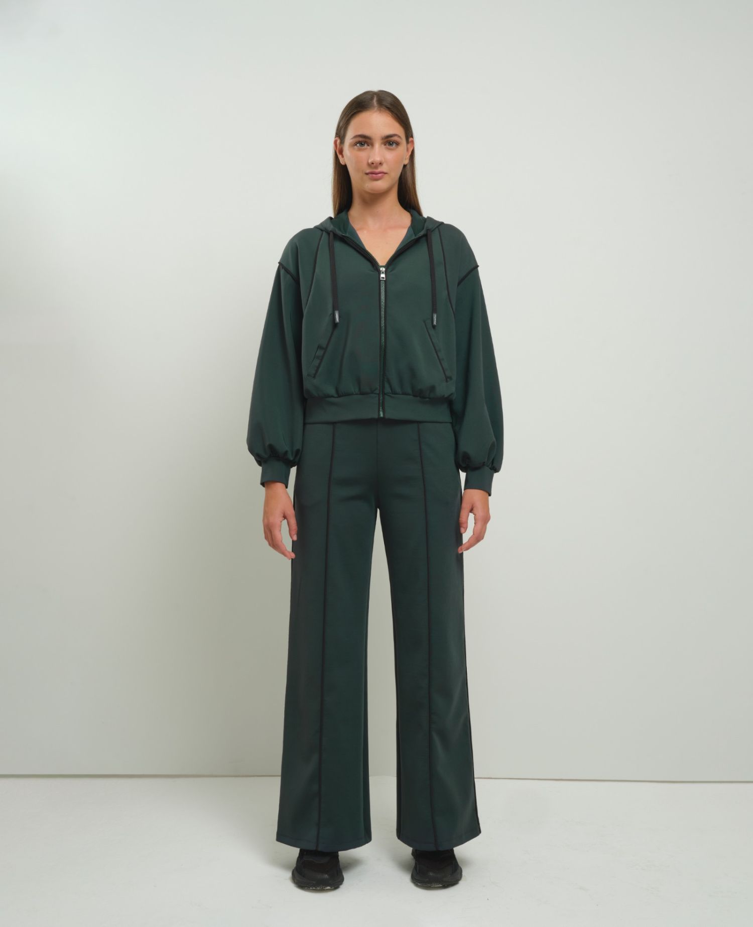 Piping Wide-leg Trousers Green