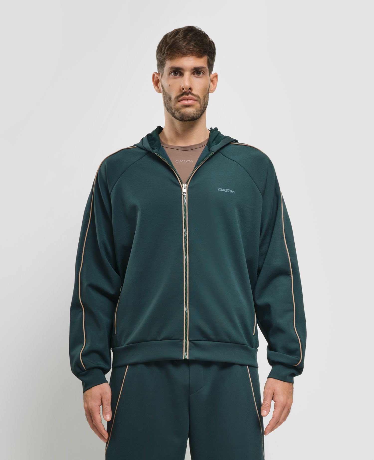 Piping Zip Hoodie Green