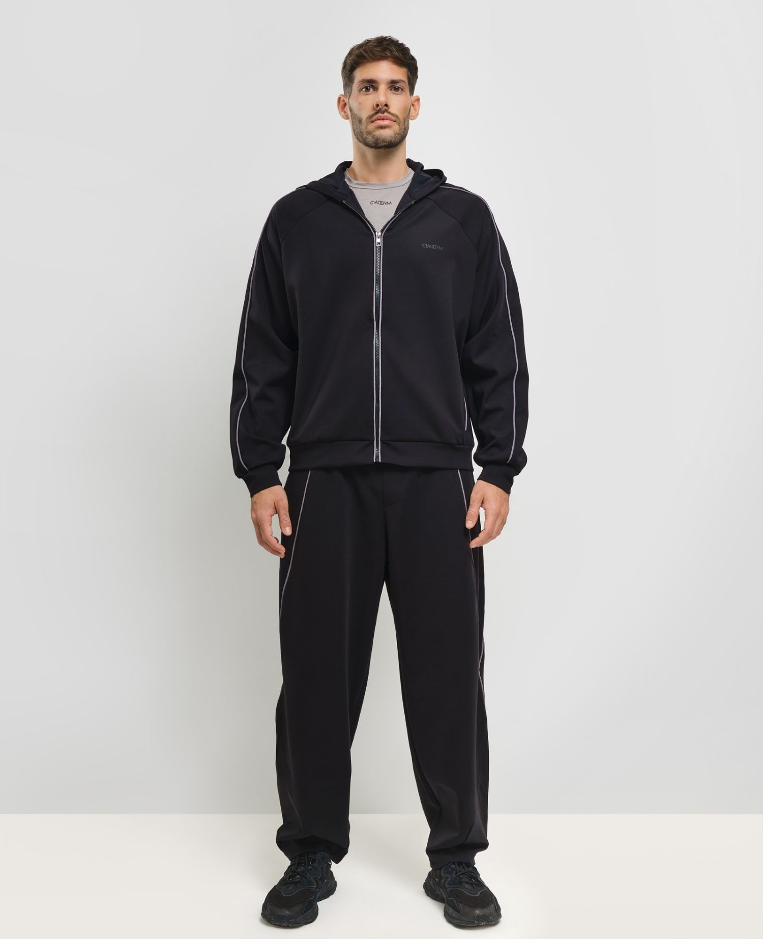 main product photo Piping Zip Hoodie Black