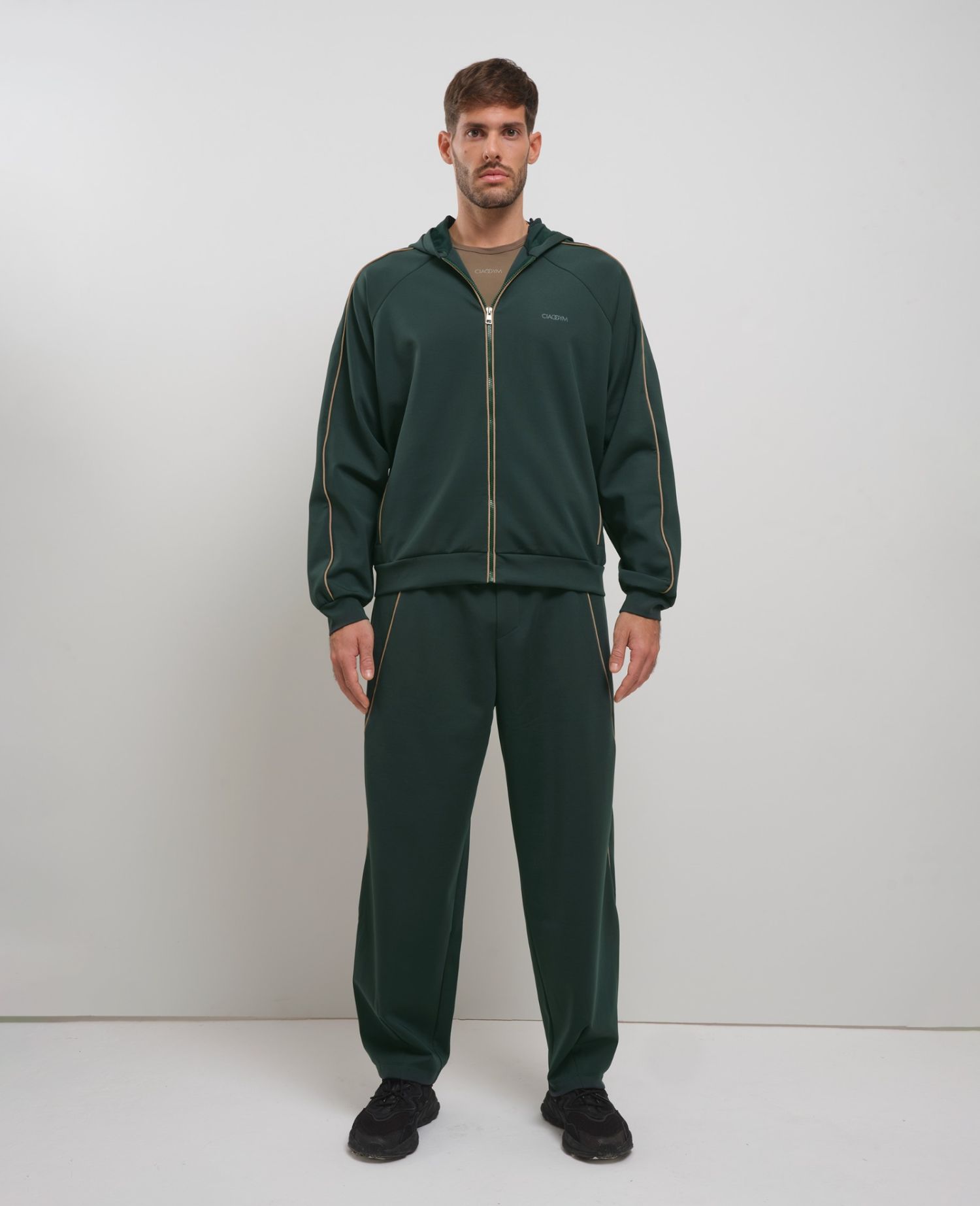 Piping Zip Hoodie Green