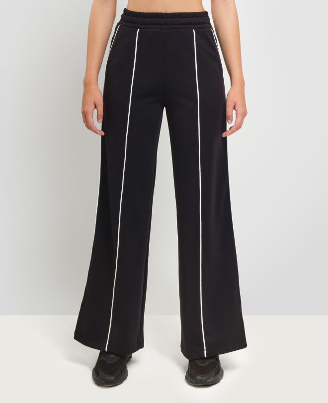 Piping Wide-leg Trousers Black