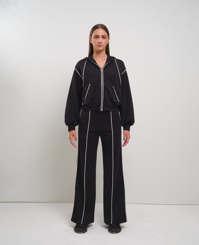 Piping Wide-leg Trousers Black