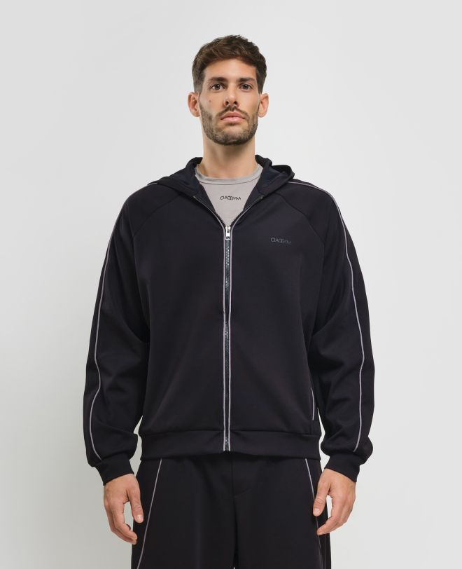 Piping Zip Hoodie Black
