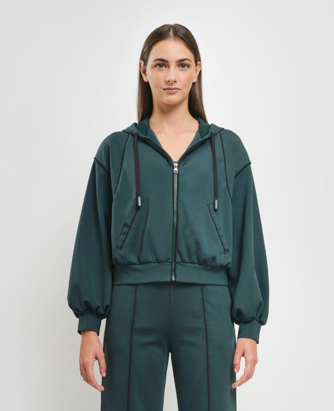 Piping Zip Hoodie Green